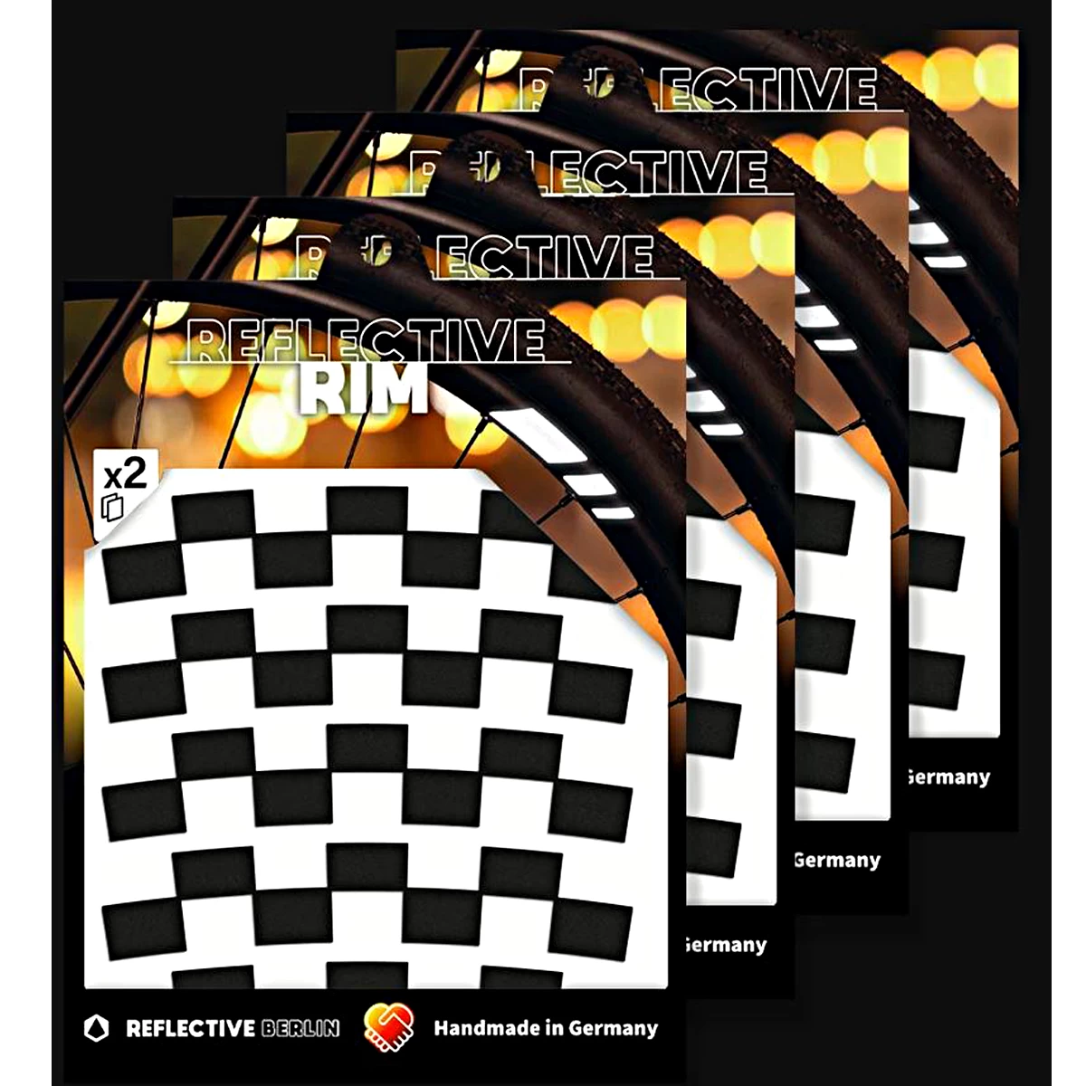 Pack Of 4 Reflective Rim Checker - Schwarz 3 Pack Of 4 Reflective Rim Checker - Schwarz